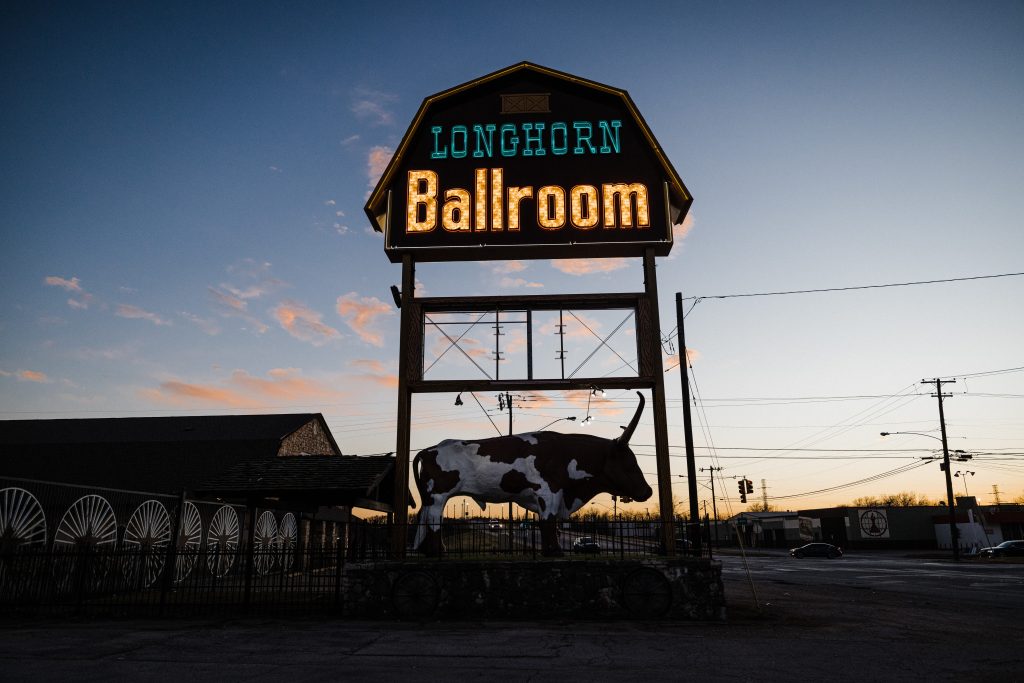 Longhorn Ballroom sign at sunset