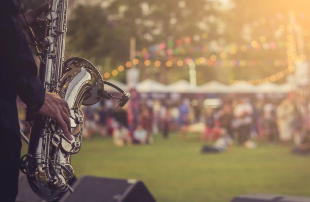 Close up of saxophone at music festival